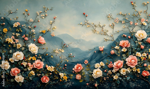 Serene pastel garden abstract landscape