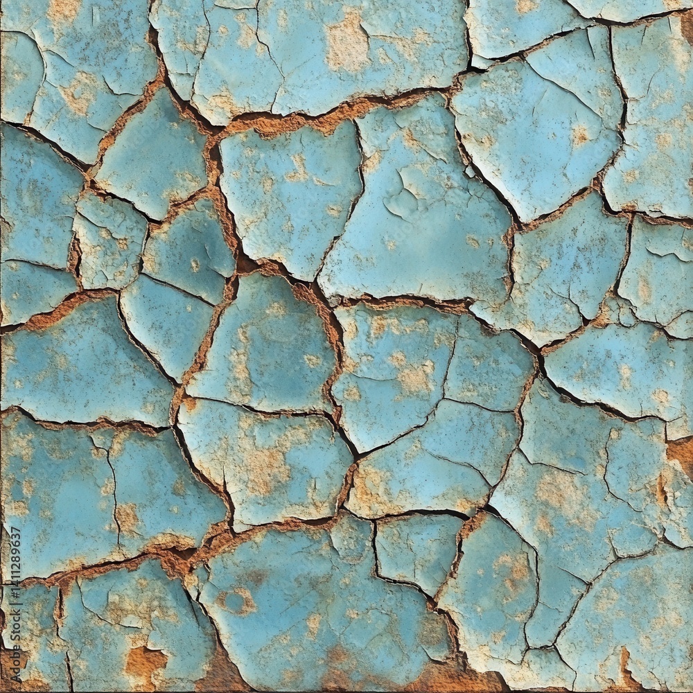 Obraz premium Cracked paint texture on aged metal surface with rusty and weathered industrial detail