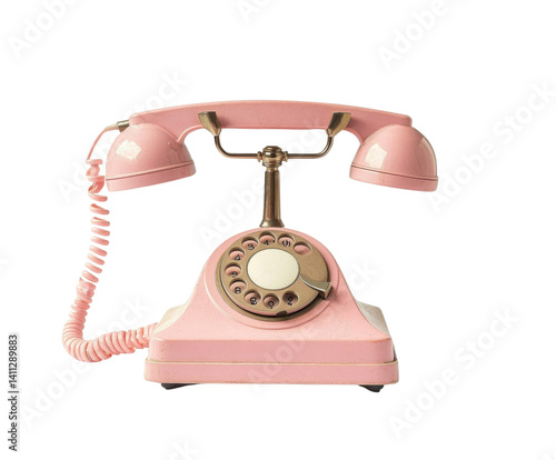 pink retro rotary telephone on white background