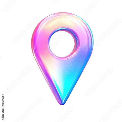 iridescent location pin on white background