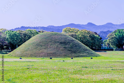 Large mound of royal tomb in Gyeongju city, South Korea.