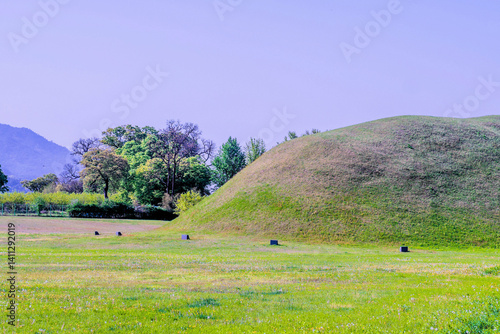 Large mound of royal tomb in Gyeongju city, South Korea.
