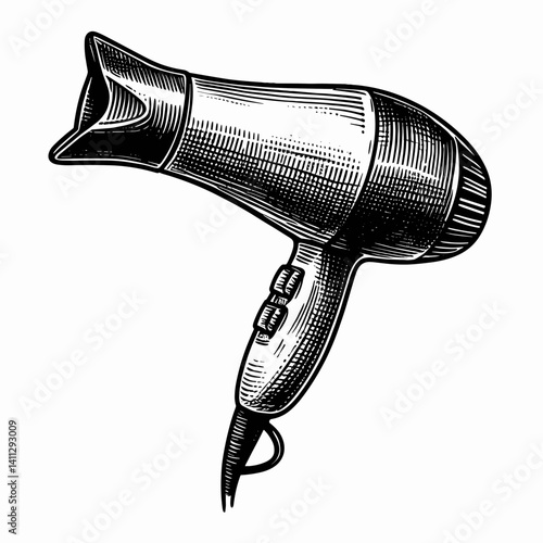 Vintage hairdryer illustration in black and white style  