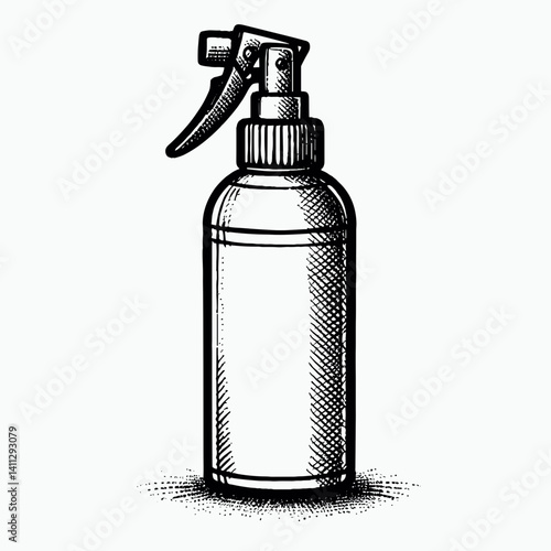 Spray Bottle in Sketch Style on Light Background  