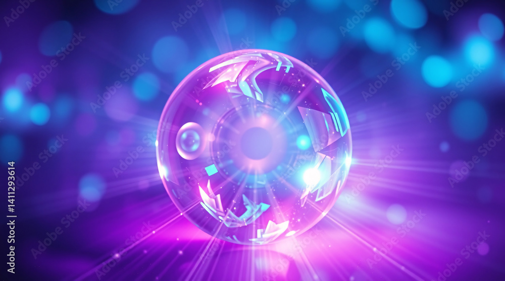 Fototapeta premium Radiant orb glows intensely with deep inner light, floating in a field of mysterious refractions.