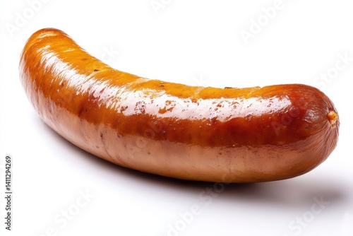 Delicious grilled sausage against a clean white backdrop showcasing its savory texture perfect for culinary projects