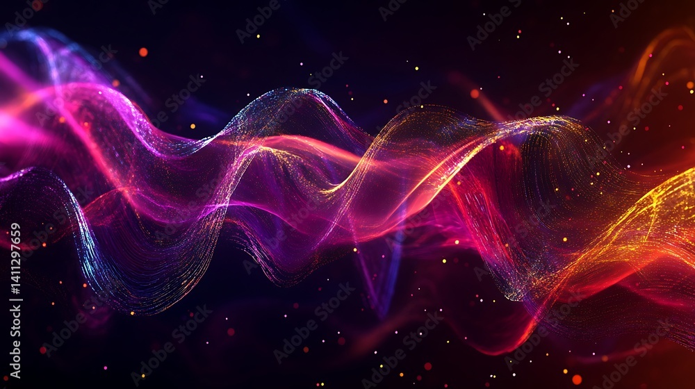 Fototapeta premium Abstract vibrant wave patterns of glowing particles.
