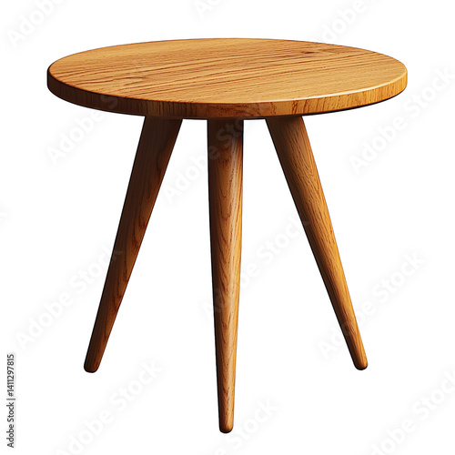 wooden round side table, isolated on white background.