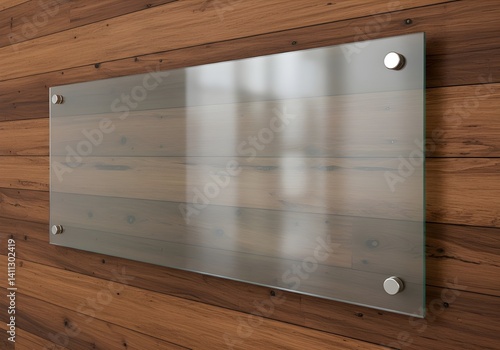 Frosted Glass Panel Mounted on Wooden Interior Wall for Mockup