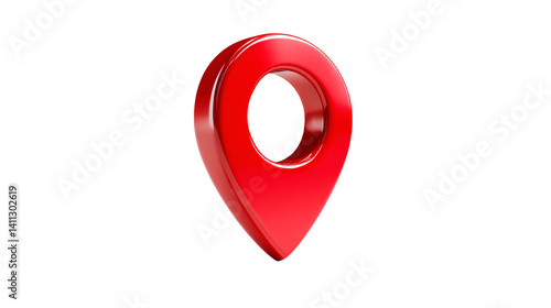 A shiny red location pin on a plain black background view
