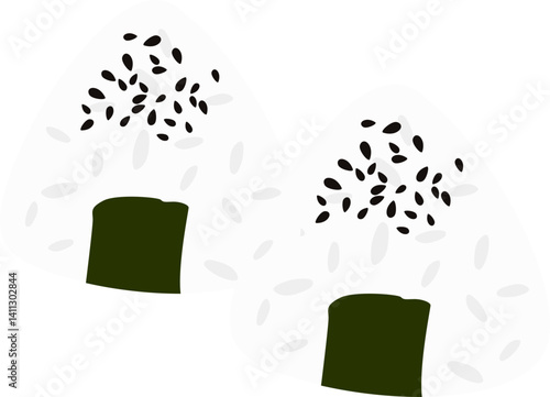 Illustration of Onigiri Sushi Rice with Sesame Seeds
