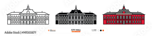 City Hall Line Icon, Kuopio, Finland Landmark Silhouette, Color Vector, Editable Stroke.