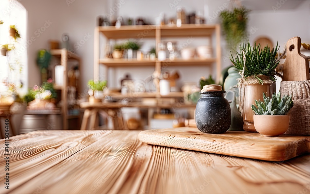 Wooden table with decorative items Wooden table with decorative items