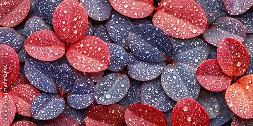 Vibrant Red and Purple Dew Covered Leaves Close Up Nature Vibrant Red and Purple Dew Covered Leaves Close Up Nature