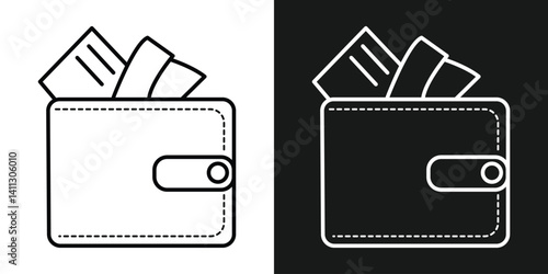 wallet icon vector set use for web. Wallet icon set. Purse plugh for crypto payment. Digital wallet with bitcoin coin, billfold and cards. Vector illustration in eps 10.