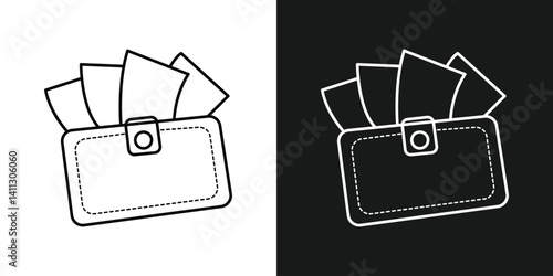 wallet icon vector set use for web. Wallet icon set. Purse plugh for crypto payment. Digital wallet with bitcoin coin, billfold and cards. Vector illustration in eps 10.