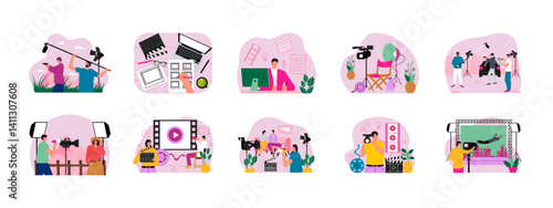 Film Industry set illustration. Flat vector illustration concept.