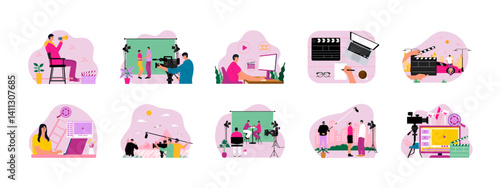 Film Industry set illustration. Flat vector illustration concept.