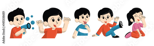 Cartoon illustration of children engaged in playful activities. Depicting joyous moments and lighthearted fun, perfect for children's content.