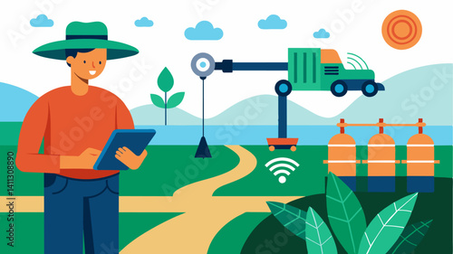 Reduced Labor Costs With AIpowered technology farmers can automate irrigation scheduling and save on labor costs allowing them to focus on other important tasks.. Vector illustration