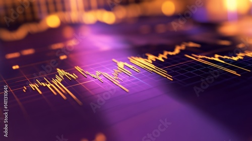 Create visual tension of compliance/risk with purple financial fog and golden...
