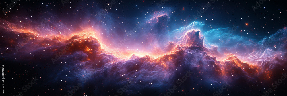 Fototapeta premium Glowing Cosmic Wings: Purple and Blue Nebulae in Deep Space