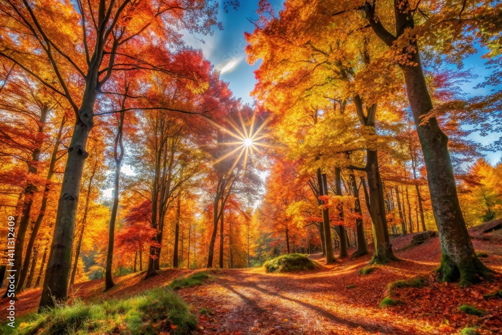 Fototapeta premium Autumn Forest with Sunlight