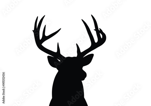 Buck deer silhouette. A bold depiction of a strong buck standing tall with prominent antlers, also known as stag silhouette, nature, wildlife, and power. Vector clipart black illustration design.