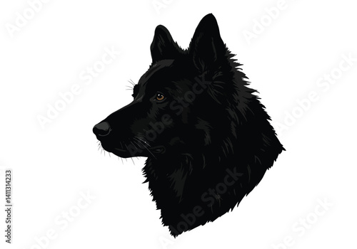 German shepherd head silhouette. This image shows the profile of a German Shepherd's head, also referred to as an Alsatian or loyal guard dog. Vector clipart black illustration design.