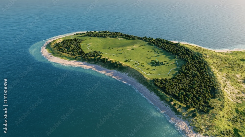 Marine Restoration and Ocean Conservation for a Sustainable Future, Aerial view of a serene island surrounded by clear water and lush greenery.