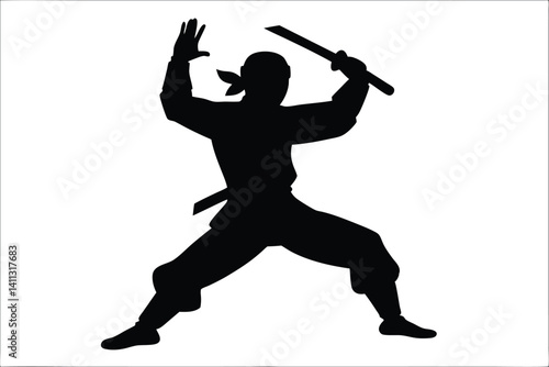 ninja stance fighting pose silhouette vector