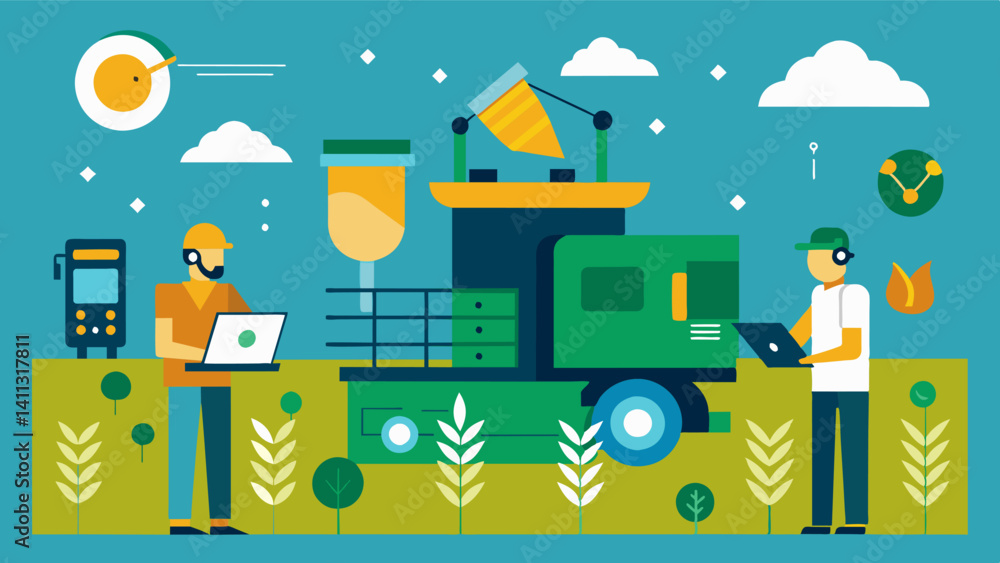 By auto the g harvesting process farmers are able to save valuable time and resources allowing them to focus on other important tasks and increasing overall efficiency.. Vector illustration By auto the g harvesting process farmers are able to save valuable time and resources allowing them to focus on other important tasks and increasing overall efficiency.. Vector illustration