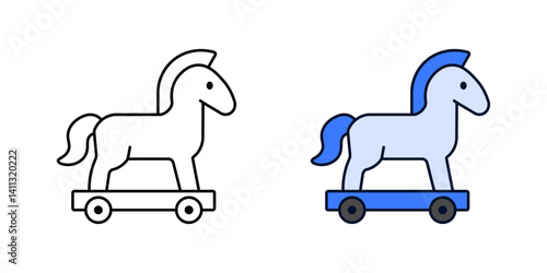 Trojan horse icon in outline and color style. Ideal for illustrating malware, cyber deception, or digital threats in cybersecurity contexts.