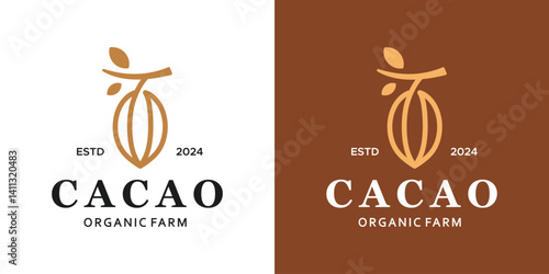 Cacao bean plant logo design. Cacao bean with abstract lines style logo. Natural Food and Drinks Logo Design vector symbol icon