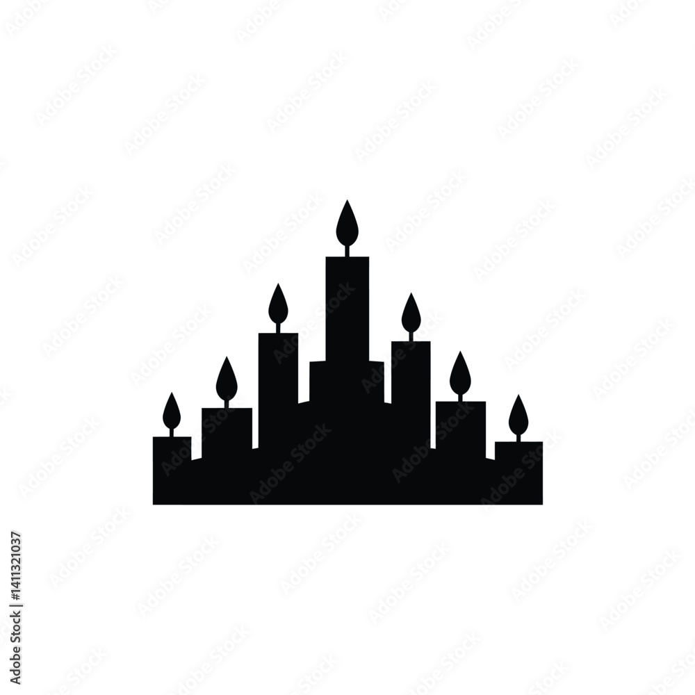 Fototapeta premium Group Of Candles In Silhouette On A White Background Illustration