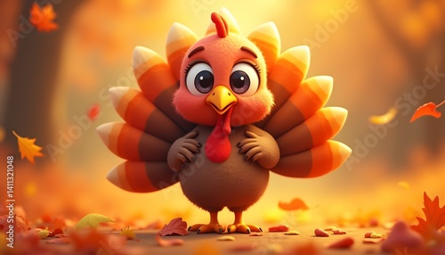 Cartoon Turkey Chick with Leaf Wings
