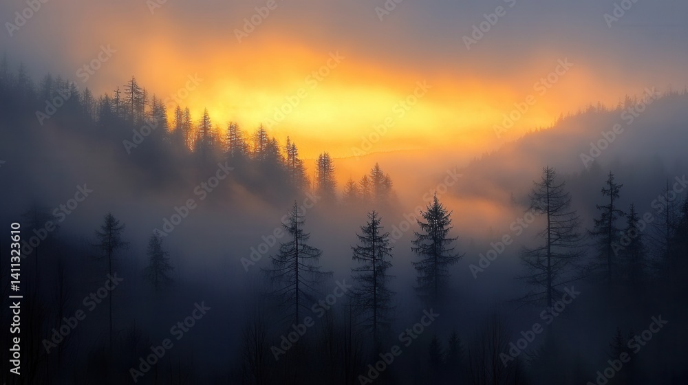 Obraz premium Misty Sunrise in the Woods