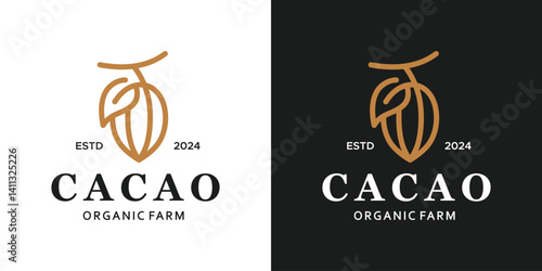 Cacao bean plant logo design. Cacao bean with abstract lines style logo. Natural Food and Drinks Logo Design vector symbol icon