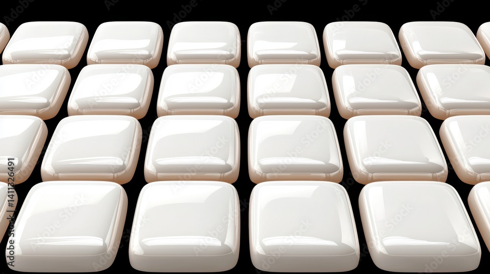 A seamless repeating pattern of clean white square tiles with subtle rounded edges and a soft peach colored grout creates a minimalist background texture. A seamless repeating pattern of clean white square tiles with subtle rounded edges and a soft peach colored grout creates a minimalist background texture.