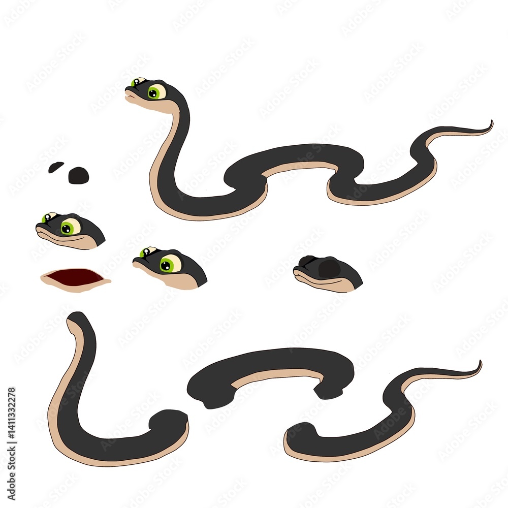 Naklejka premium Snake Animal body parts cartoon and animation