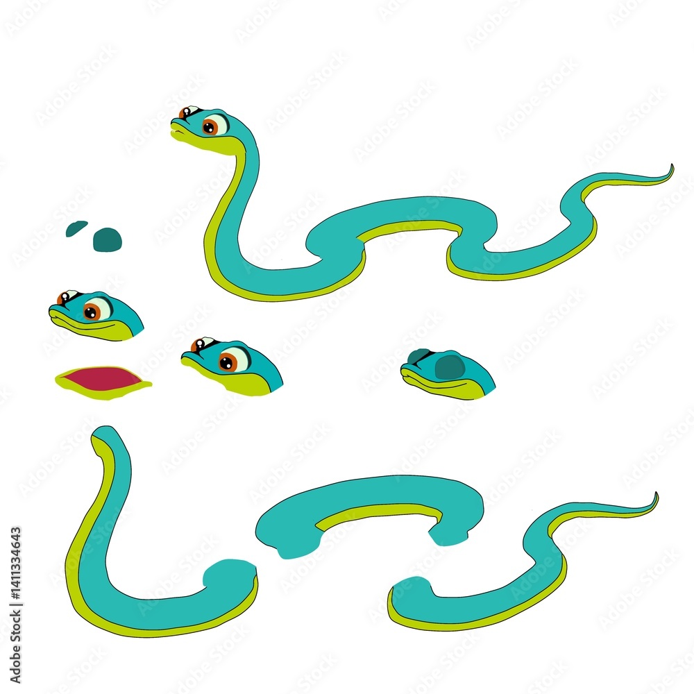 Fototapeta premium Snake animal body parts cartoon and animation