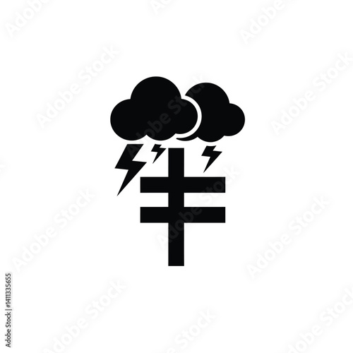 Black Glyph Icon Design Depicting Clouds With Lightning And Druk Symbol