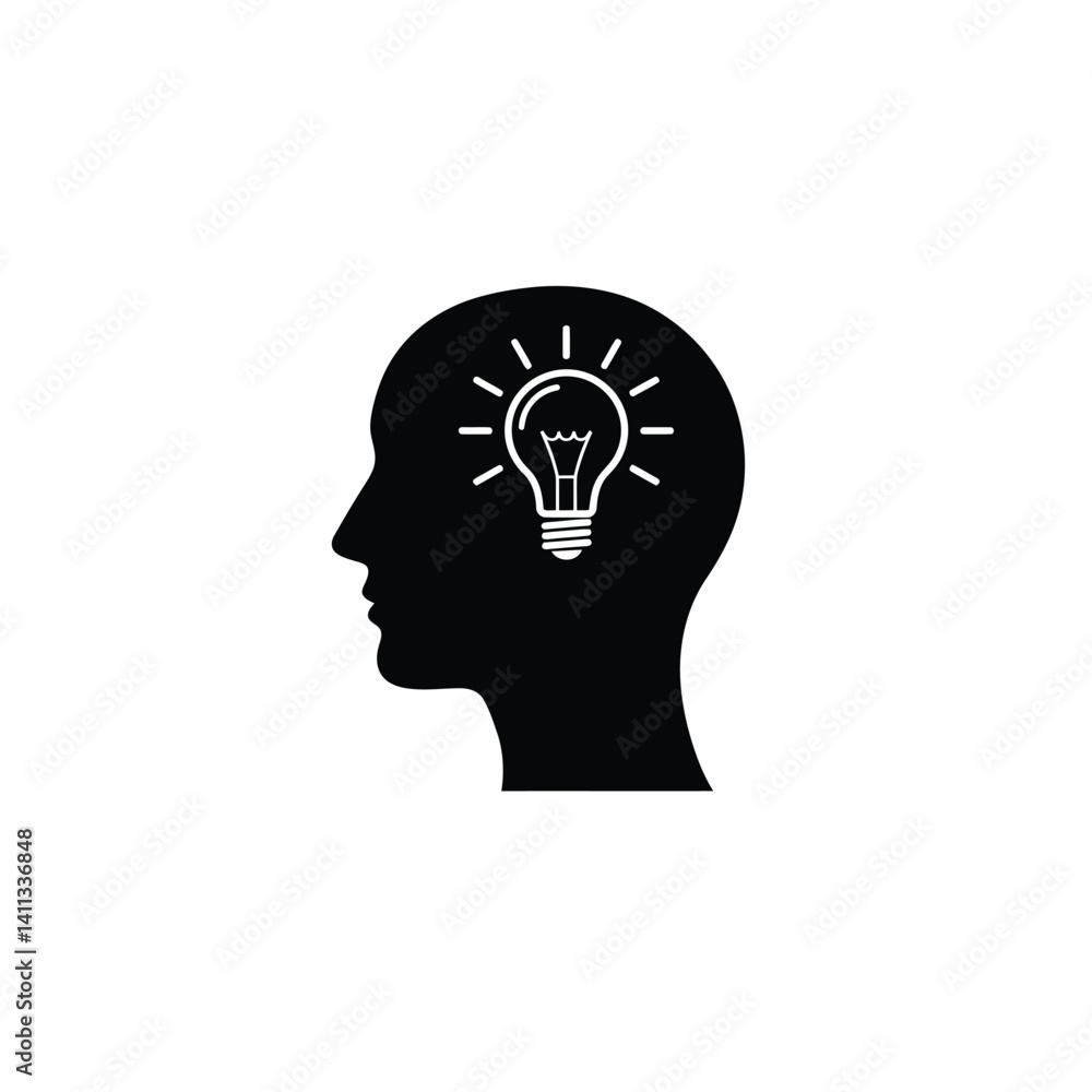 Creative Thinking Concept With Light Bulb In Head Silhouette Graphic Illustration Creative Thinking Concept With Light Bulb In Head Silhouette Graphic Illustration