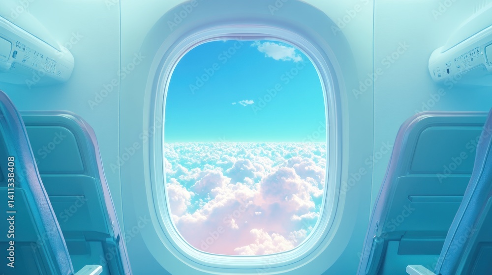 Fototapeta premium Airplane window view of fluffy clouds
