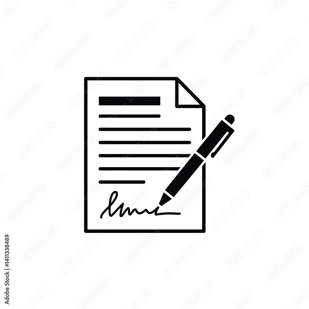 Signing A Contract With Pen Silhouette Icon Symbolizing Agreement And Business Deal Signing A Contract With Pen Silhouette Icon Symbolizing Agreement And Business Deal