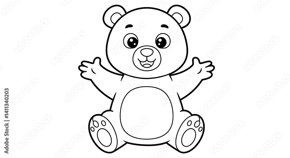 Fototapeta premium coloring page of a cute bear, easy black and white cartoon