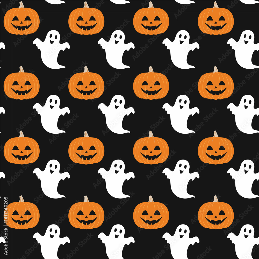 Obraz premium Halloween pattern with pumpkins and ghosts vector