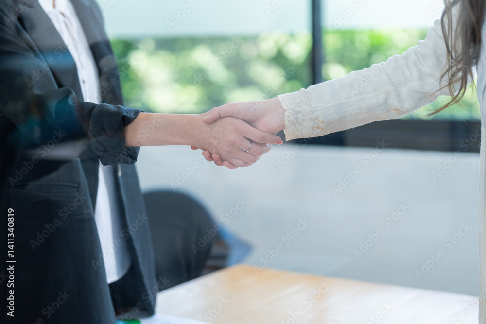 Successful business meeting leading to collaboration between two professionals in a modern office environment Successful business meeting leading to collaboration between two professionals in a modern office environment