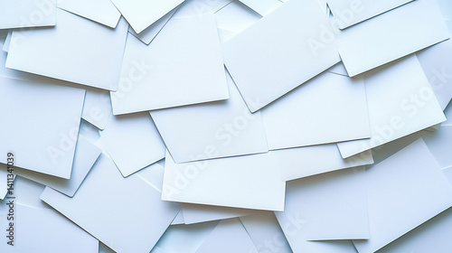 Blank white cards scattered in random arrangement