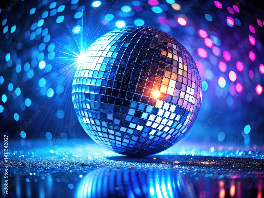 Obraz premium Disco Ball Blue Light Photography - Low Light Nightclub Scene